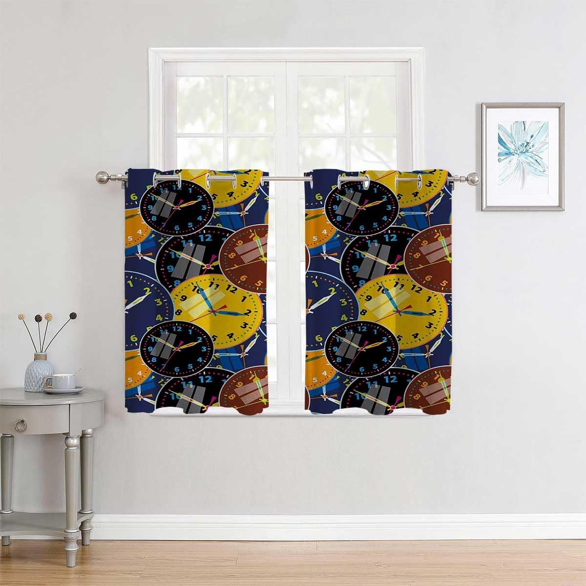YANFENQI Cortina Blackout para Habitacion Clock Grommet Short Thermal Patio Door Curtains Garage Curtain 55Inch Width by 45Inch Length,2 Panels