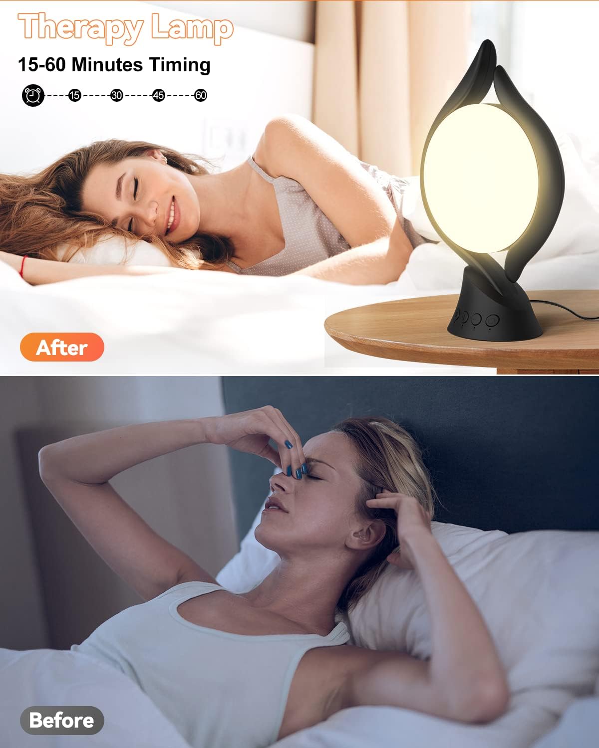Lámpara de terapia de luz, luz de terapia de 10000 lux, sin UV, lámparas LED de humor feliz con 5 niveles de brillo ajustables y temporizador y