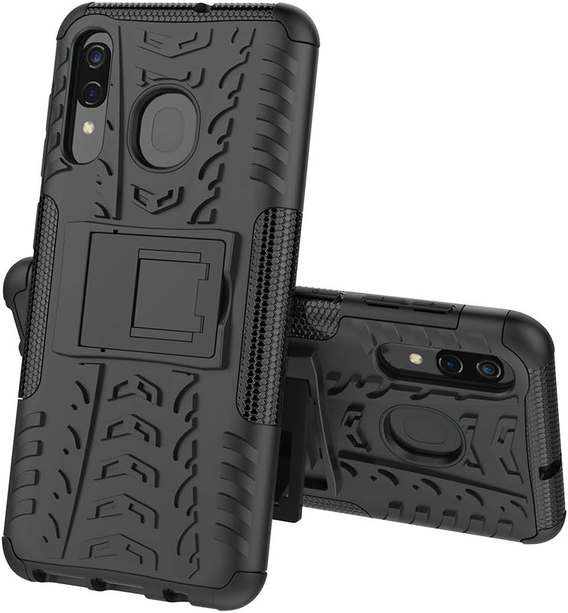 Asuwish Funda de teléfono para Samsung Galaxy A20 A30 con protector de pantalla de vidrio templado y soporte delgado, funda protectora híbrida