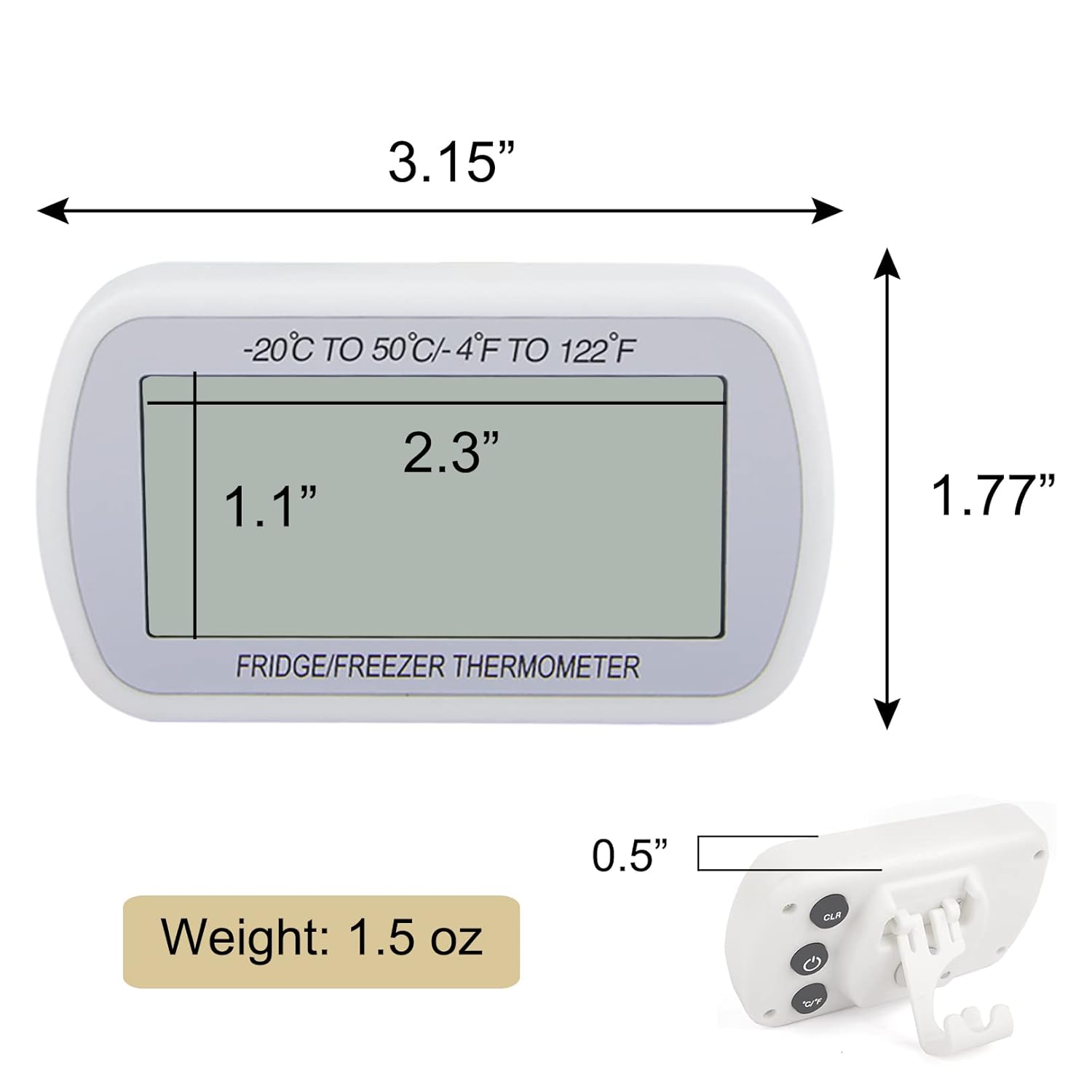 Termómetro digital impermeable para frigorífico LCD grande, termómetro de habitación con parte trasera magnética, sin volantes fáciles de leer