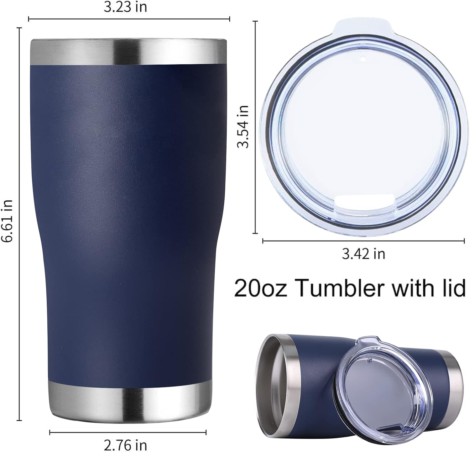 DOMICARE vaso de doble pared con aislamiento al vacío, 20 onzas, con tapa, vaso de viaje de acero inoxidable, vaso de café con recubrimiento en polvo