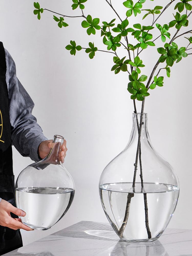 Jarrón grande de 7.9 pulgadas, florero de vidrio transparente, florero decorativo para sala de estar, jarrón de piso de vidrio, jarrón moderno para
