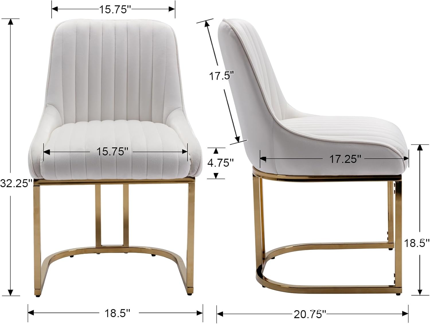 CIMOTA Juego de 2 sillas de comedor de terciopelo blanco moderno, tapizadas, cómodas sillas de cocina y comedor con patas de metal dorado, sillas de
