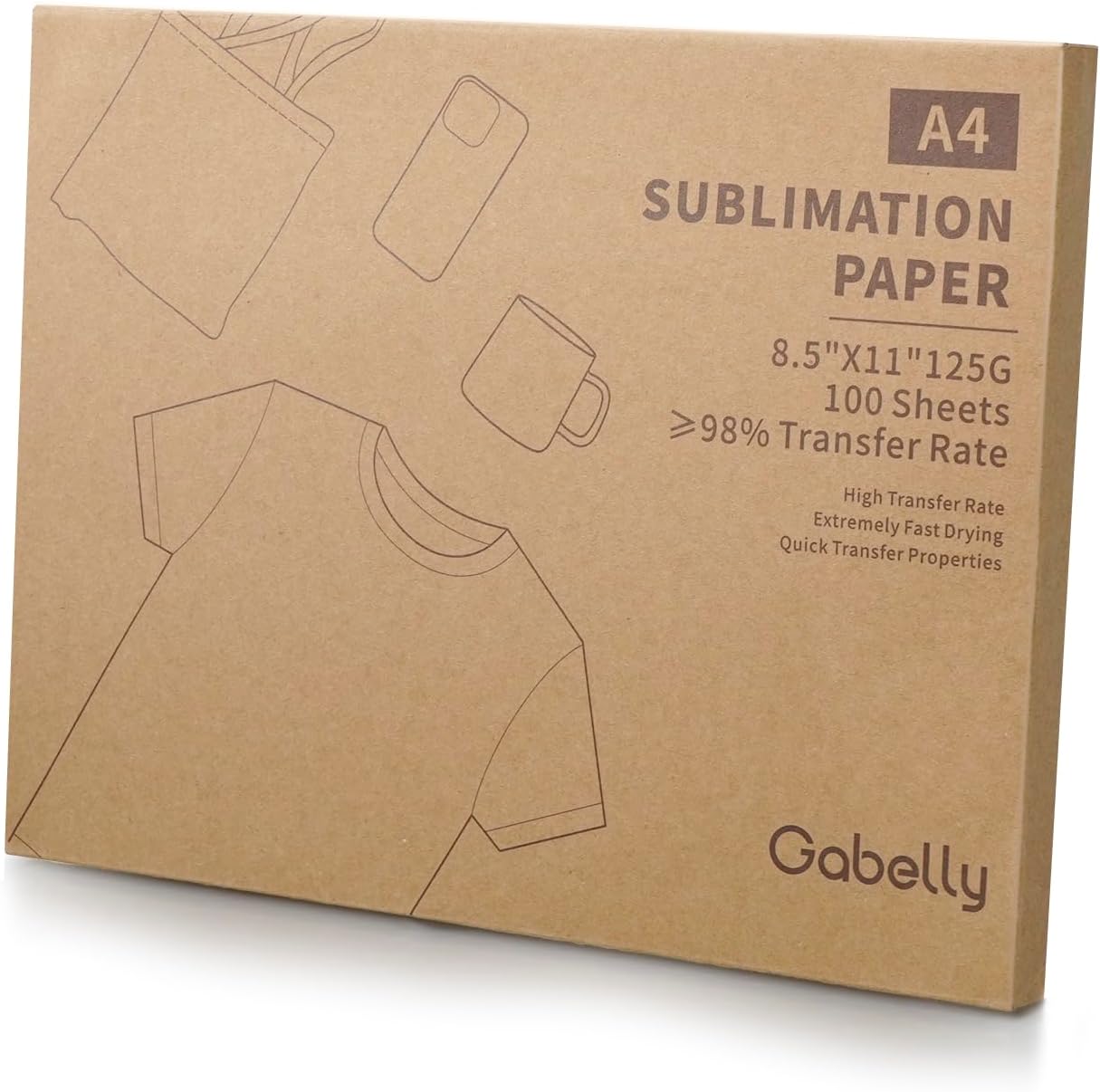 Gabelly Papel de sublimación para impresoras de inyección de tinta, 100 hojas de 8.5 x 11 pulgadas, 125 gsm, compatible con Epson, Sawgrass,