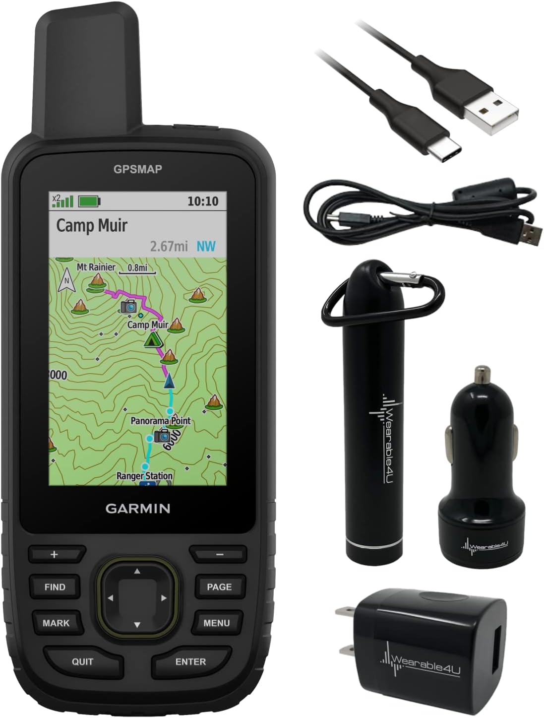 Wearable4U – Garmin GPSMAP 67 Rugged Senderismo de mano, soporte GNSS ampliado, pantalla de 3 pulgadas con paquete de energía