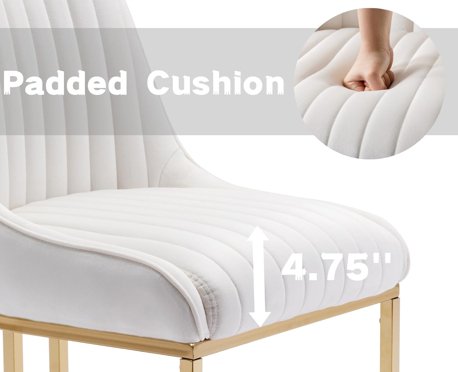 CIMOTA Juego de 2 sillas de comedor de terciopelo blanco moderno, tapizadas, cómodas sillas de cocina y comedor con patas de metal dorado, sillas de