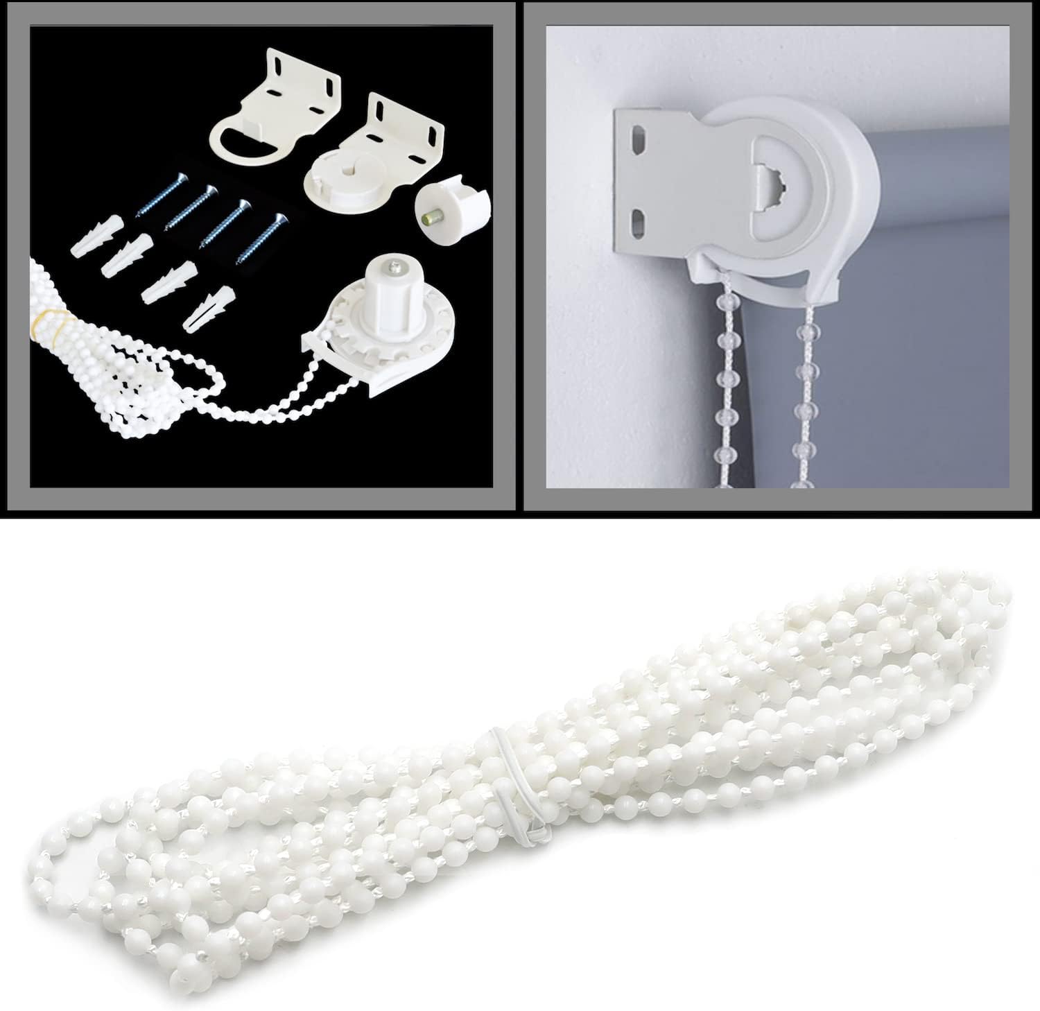 HTTMT – Cadena de cuentas de cadena de polea lateral blanca de 13.1ft13 pies para cortina de persiana enrollable, tratamientos de ventana (solo