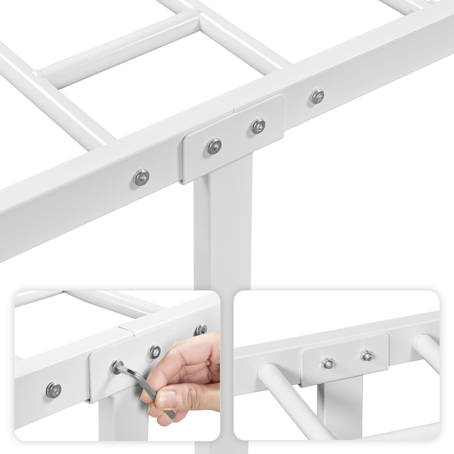 Topeakmart Base de cama Queen con base de cama de metal con cabecera de estilo vintage, base de colchón, no necesita somier, almacenamiento debajo