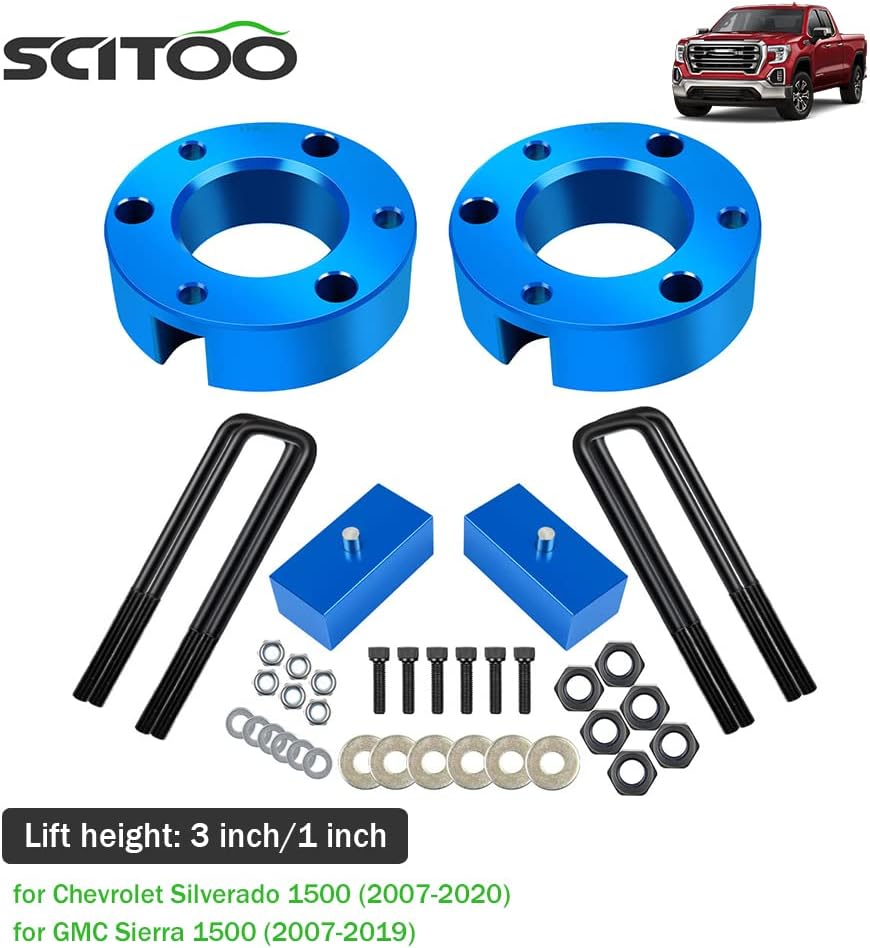 SCITOO Kit de elevación de nivelación trasera delantera de 3 pulgadas de 2 pulgadas para Chevy 2007-2020 Espaciador de puntal de elevación