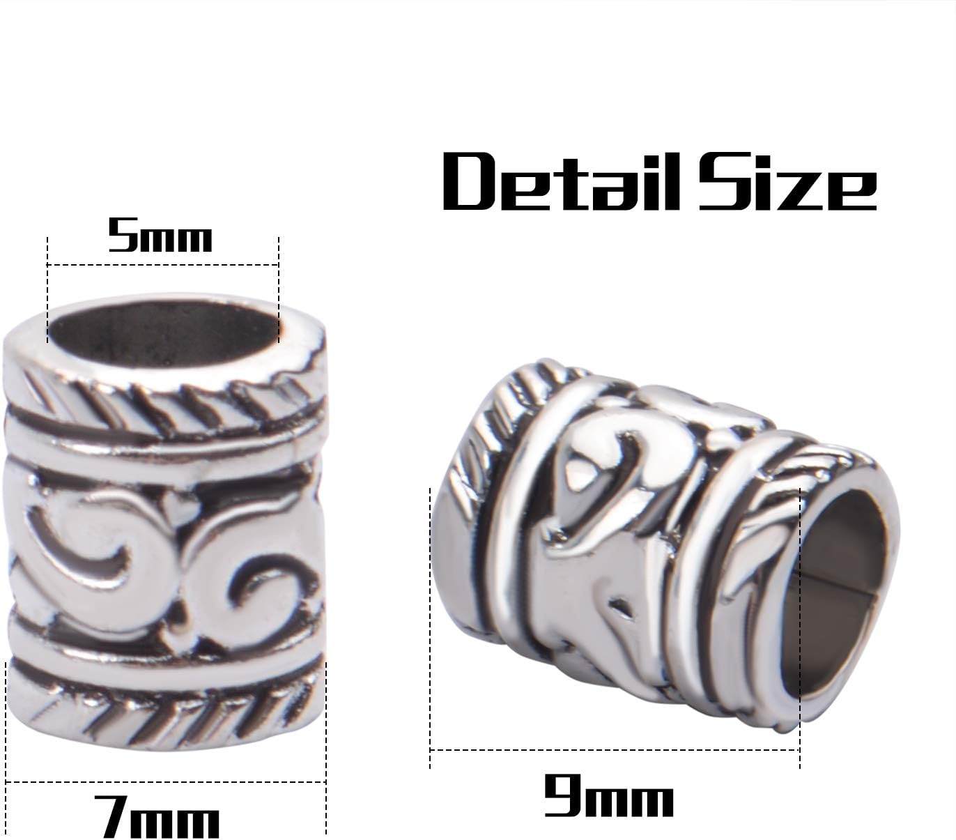 BronaGrand 100 cuentas espaciadoras de plata antigua, cuentas de agujero grande, cuentas de tubo hueco para pulseras y collares de bricolaje