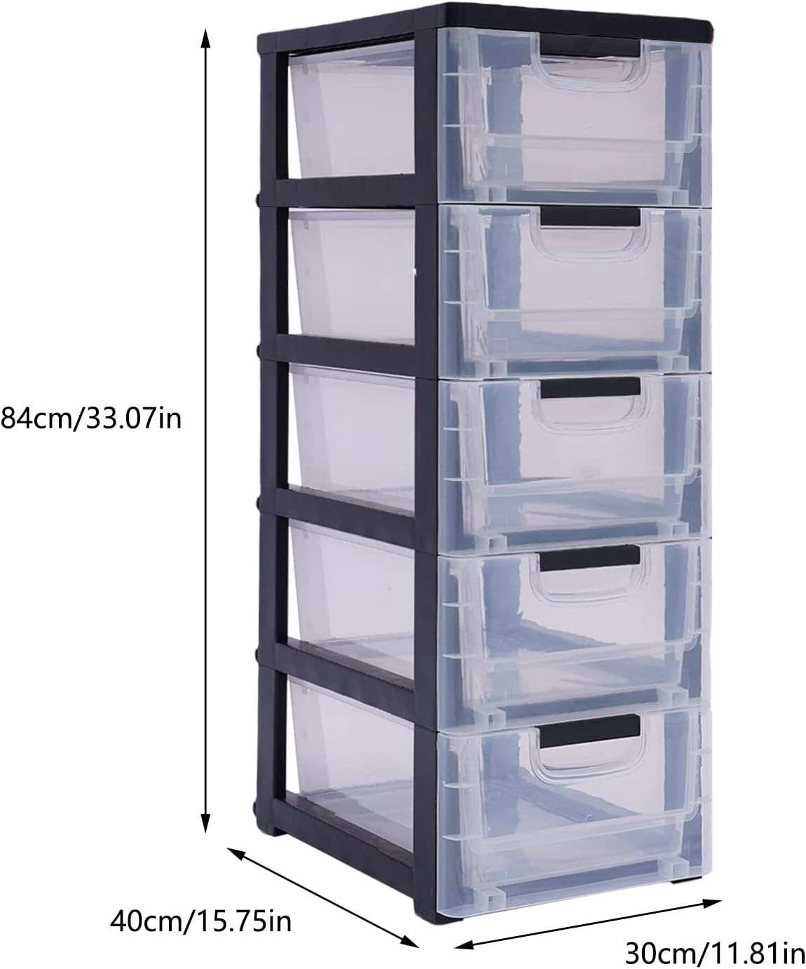 Gabinete de almacenamiento de plástico con 5 cajones, caja de almacenamiento vertical apilable para ropa, organizador de torre con puertas