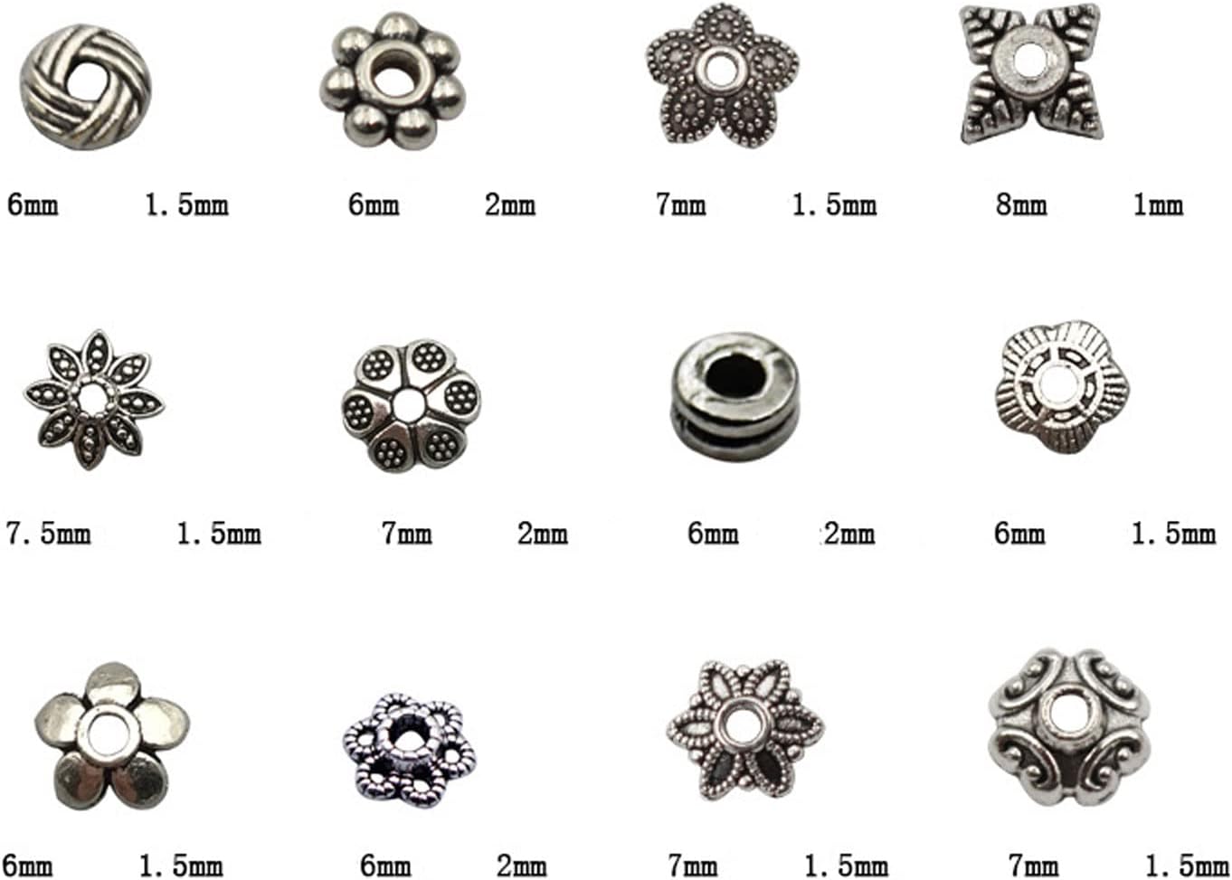 360 cuentas espaciadoras plateadas de metal en forma de flor, cuentas sueltas con caja de almacenamiento, accesorios para hacer joyas (plateado)