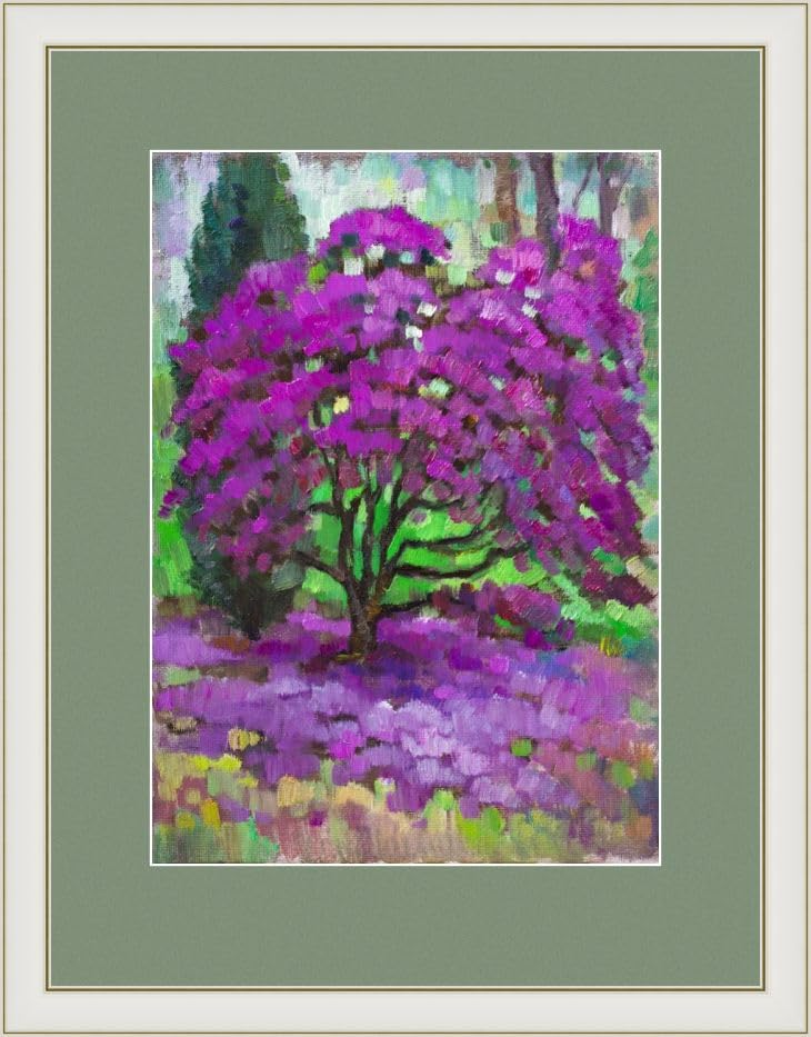 Rhododendron bush in the garden – The original one-of-a-kind Landscapes oil painting from Vera Bondare, 2022