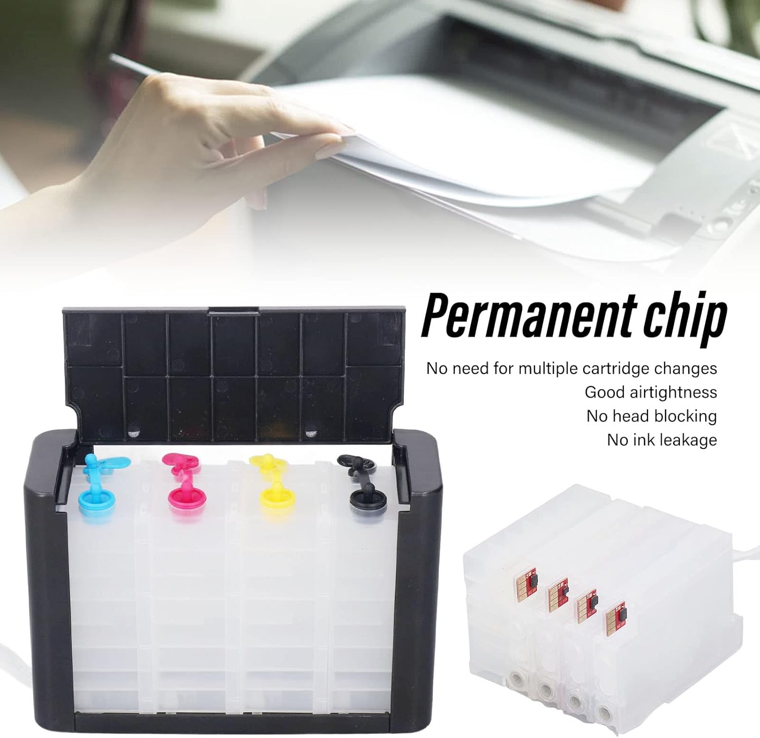 FTVOGUE Cartucho continuo de suministro de tinta, impresora de recarga de color con chip permanente para (HP 952)