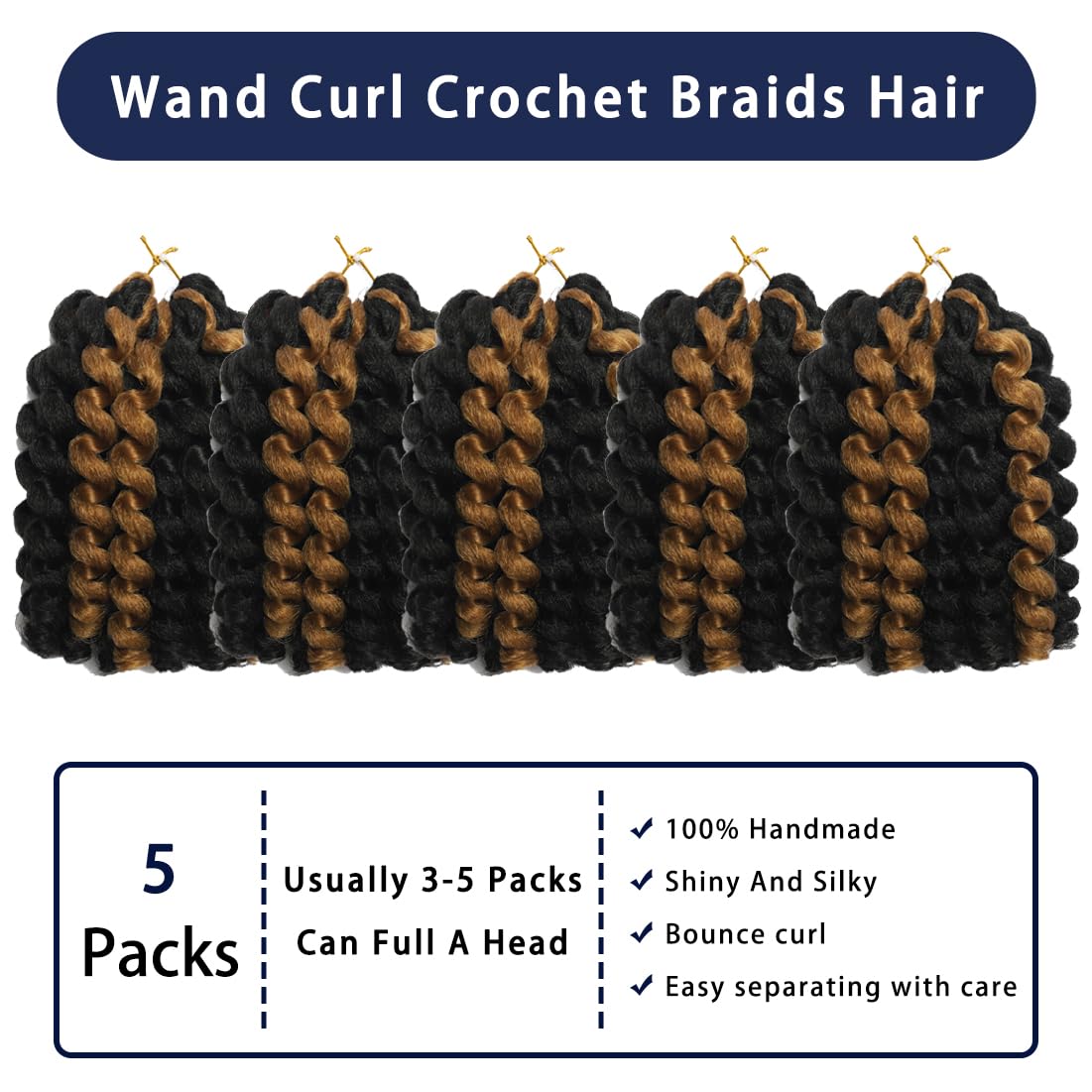 Cabello rizado tipo varita de ganchillo de 8 pulgadas, cabello rizado de ganchillo jamaicano ombré, trenzas de ganchillo de color jamaicano,