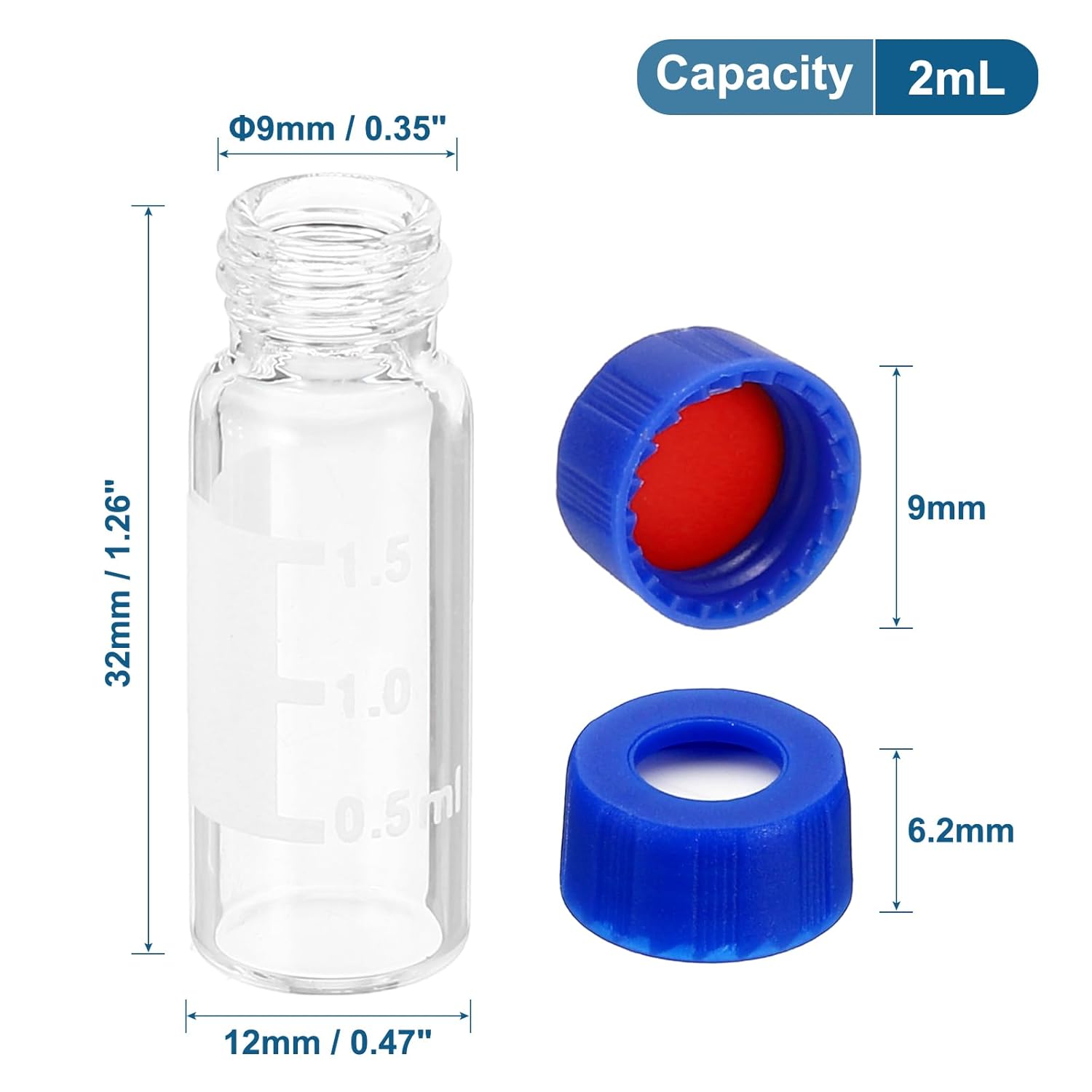 PATIKIL Vial de muestreo automático de 0.1 fl oz, paquete de 1000 viales HPLCGC 9-425 viales transparentes de laboratorio, vial de muestra, tapón de