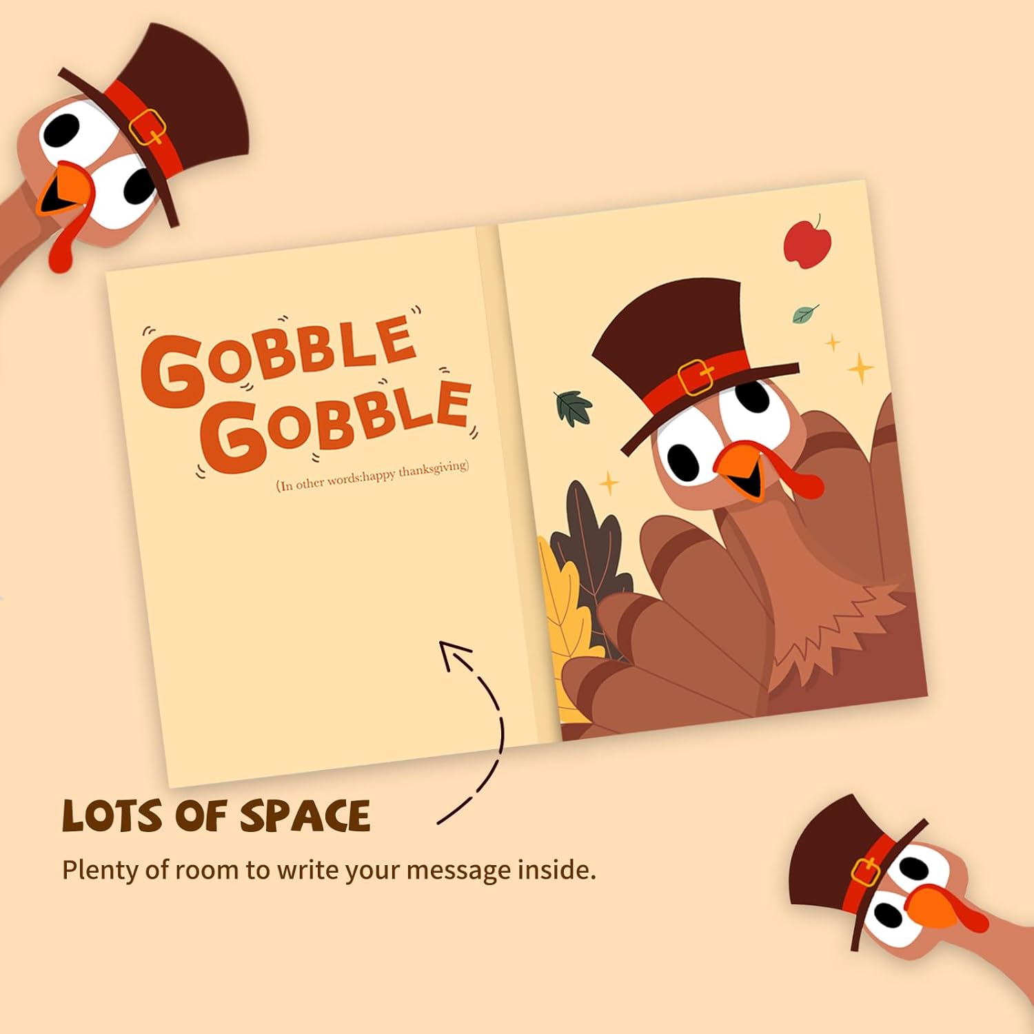 Tarjeta de Acción de Gracias Divertida, Sonido y Sacudida Cabeza Movimiento Humor de dibujos animados con sobre, GOBBLE GOBBLE