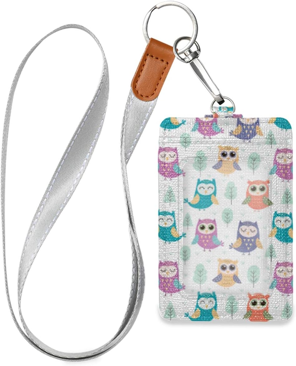 Soporte para tarjetas de identificación de búho con cordón, soporte vertical de cuero para personal de oficina, profesor de escuela y estudiante