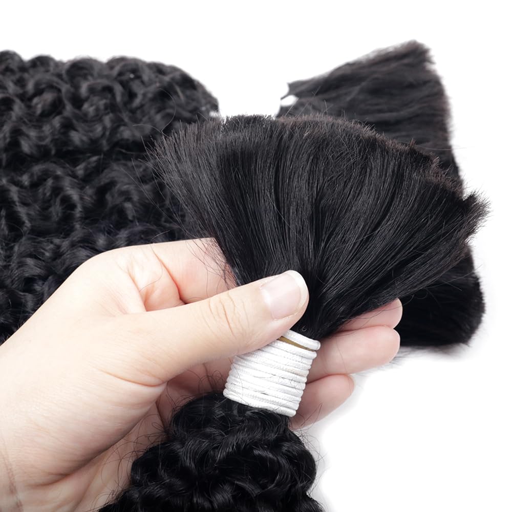 Nvnvdij Cabello humano rizado, húmedo y ondulado, cabello humano negro natural para trenzar, sin trama, 100% sin procesar, extensiones de cabello