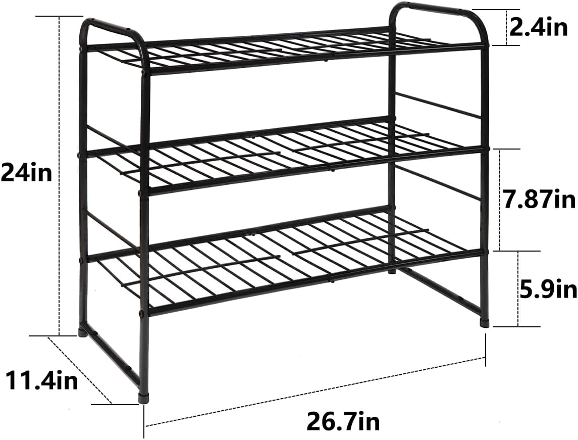REGILLER Zapatero apilable de 3 niveles, organizador de zapatos expandible y ajustable, estante de almacenamiento, alta capacidad, rejilla de