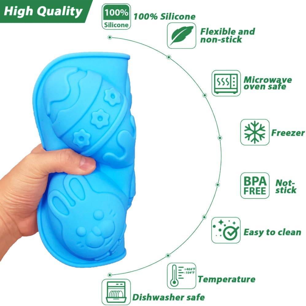 Molde de silicona con forma de huevo de Pascua, 2 moldes de silicona para chocolate, dulces, magdalenas, magdalenas, gelatina, jabón, bomba de baño,