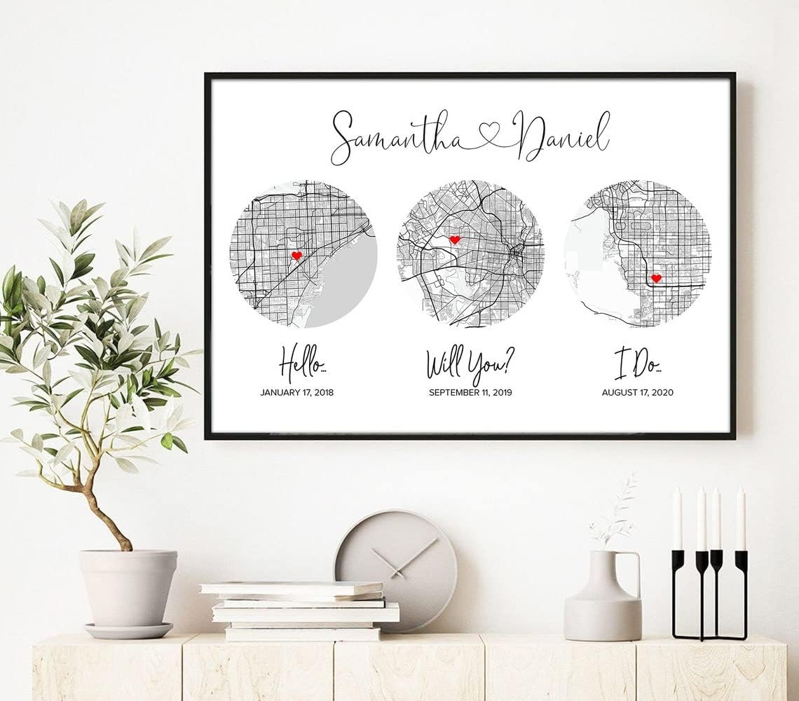 Arte personalizado de mapa de Hello Will You I Do, imagen para esposa, para marido, regalo de boda de aniversario para pareja, regalo para él, arte