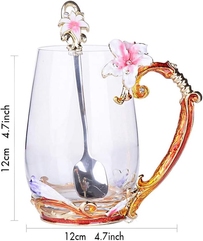 Taza de cristal con flores hecha a mano, para café o té, regalo para esposa, madre, abuela, mujeres