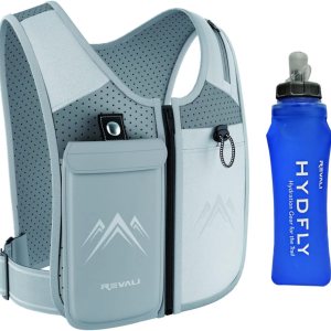 REVALI Chaleco para correr, patente original de Estados Unidos, chalecos reflectantes con cremallera para correr con botella de hidratación de 16.9 REVALI Chaleco para correr, patente original de Estados Unidos, chalecos reflectantes con cremallera para correr con botella de hidratación de 16.9