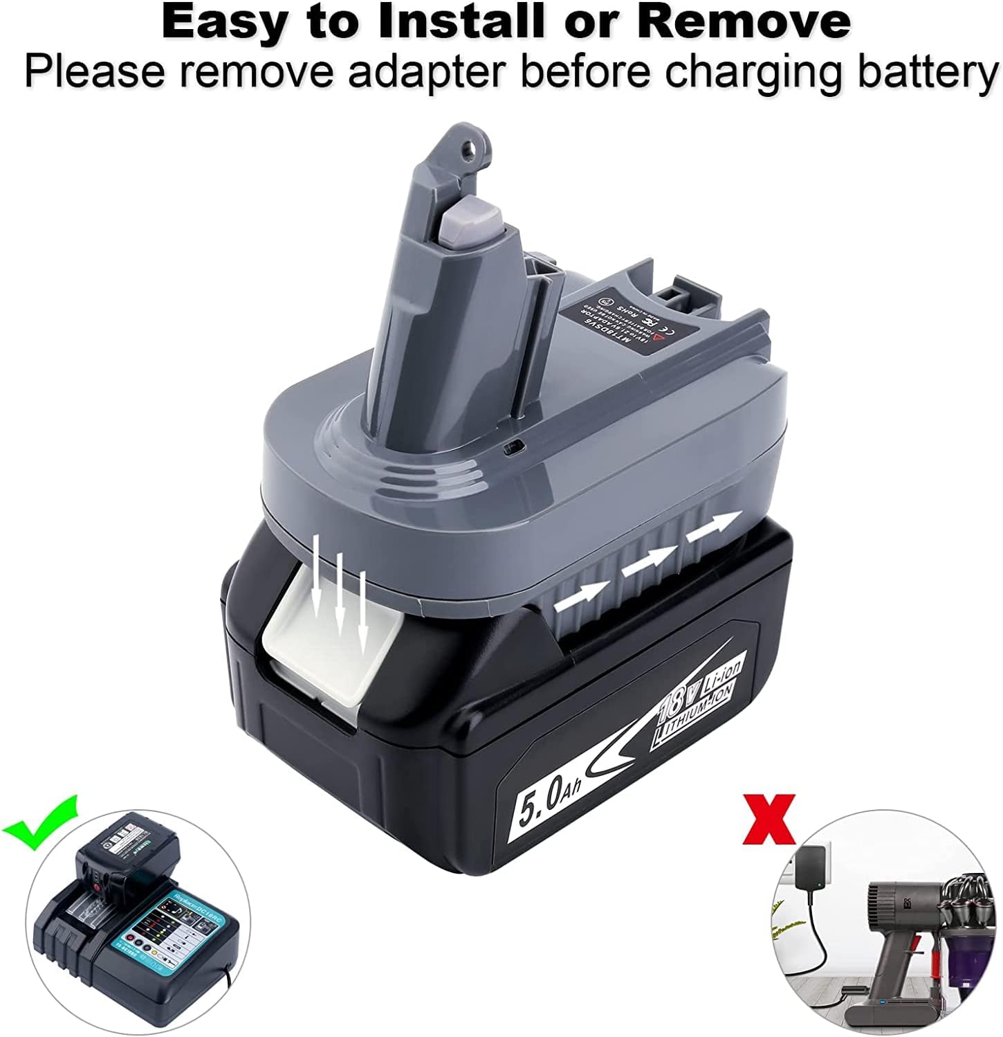 V6 – Adaptador de batería compatible con batería de litio Makita de 18 V BL1850 BL1835 BL1830 a repuesto para Dyson V6 SV04 SV03 DC59 DC58 DC62 SV09