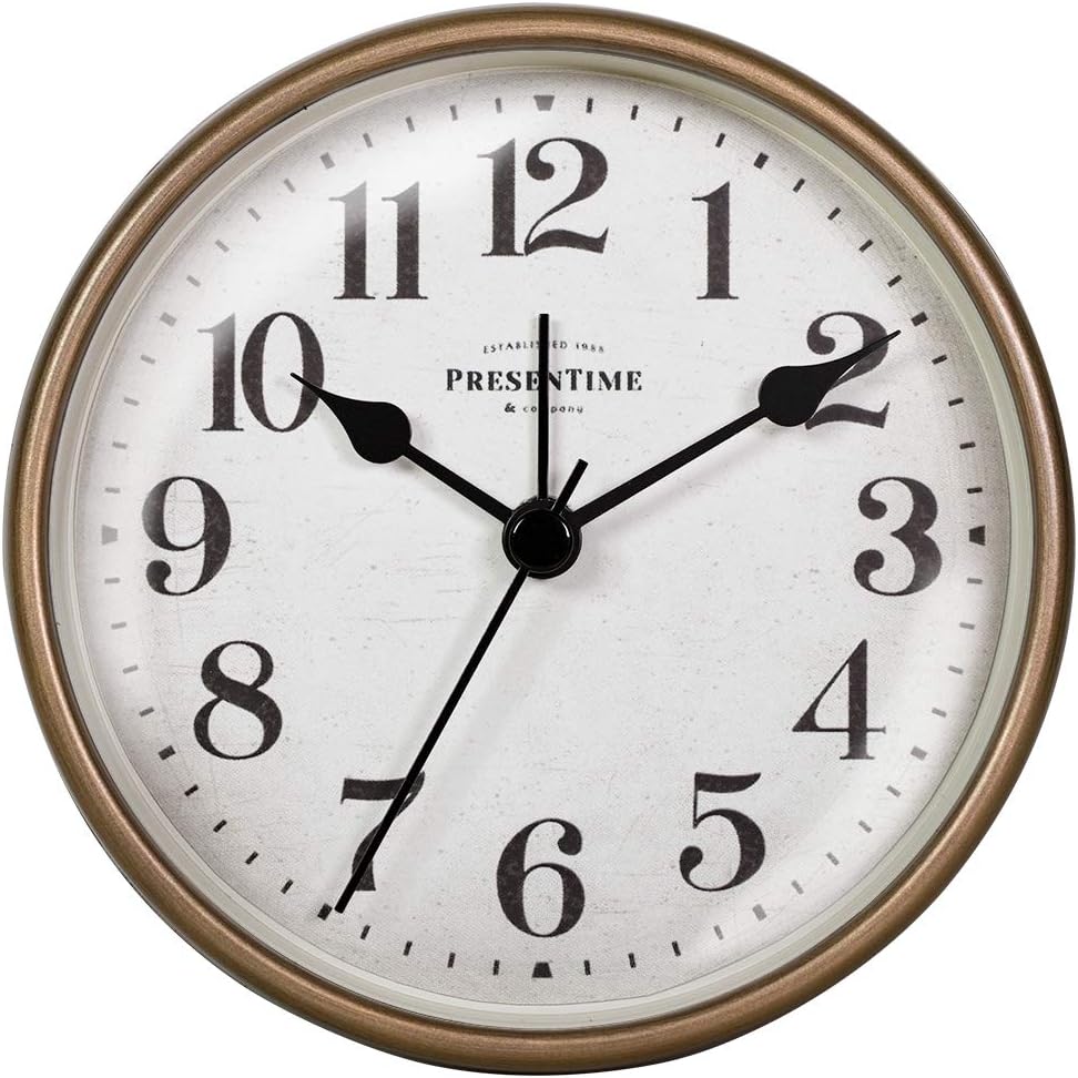 PresenTime & Co – Reloj despertador de mesa vintage de 4 pulgadas, reloj de escritorio y estante, silencioso sin ticks, roble gris rústico y acabado