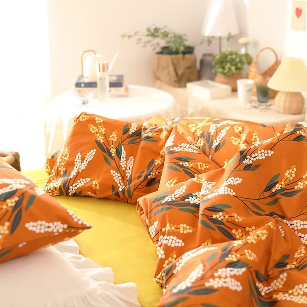 Wellboo – Juego de edredón floral bohemio, tamaño Queen, ropa de cama botánica de calabaza, edredones de algodón para mujeres y niñas, manta