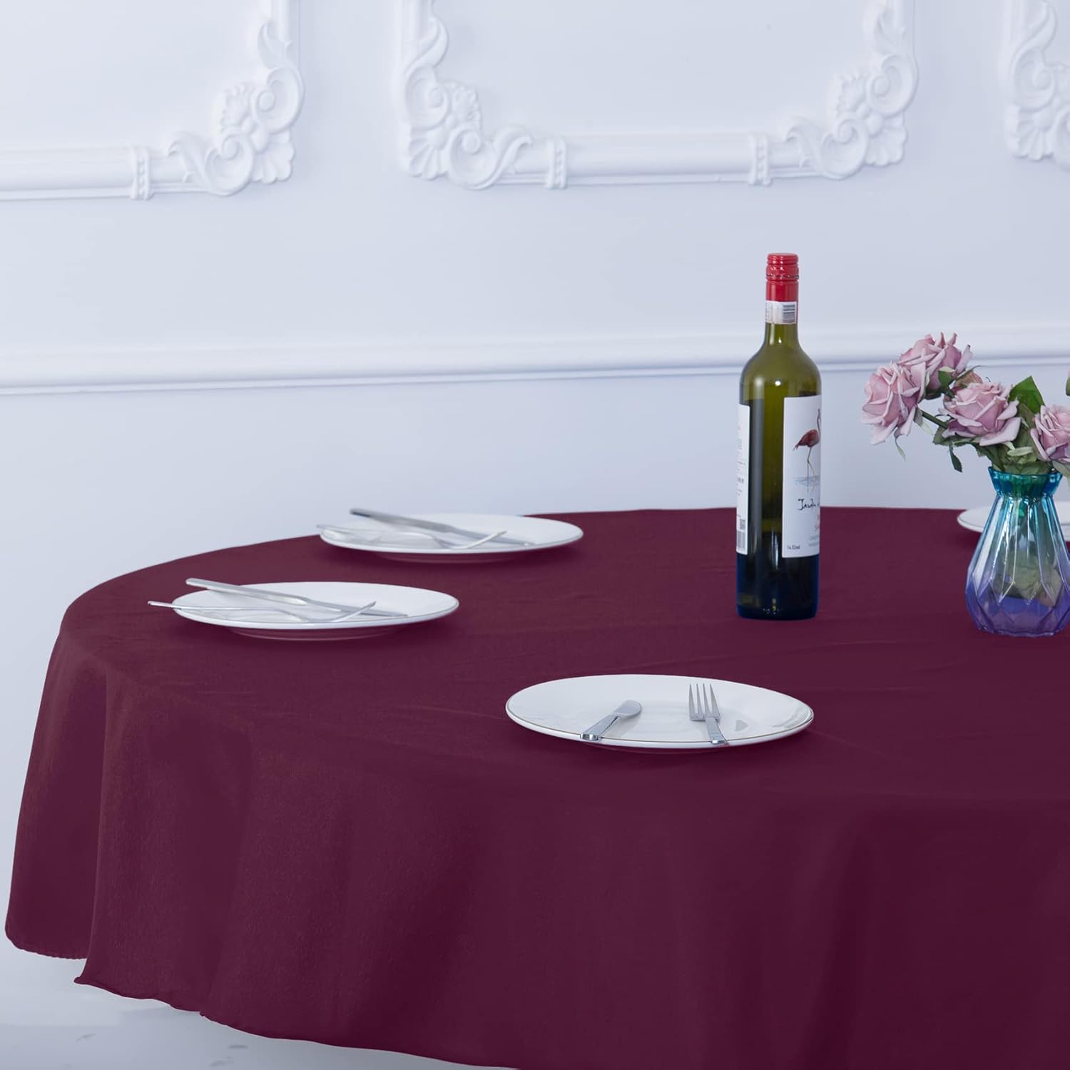 Ascoza Paquete de 2 manteles redondos color borgoña de 70 pulgadas en tela de poliéster lavable para bodas, banquetes, restaurantes y fiestas