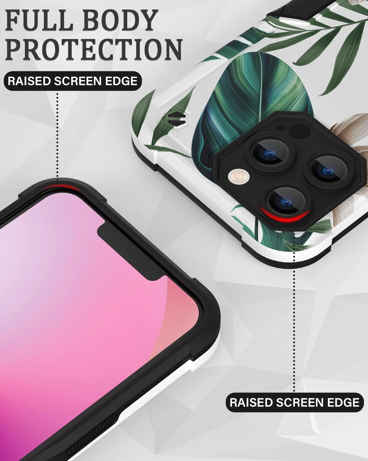 Hosgor Funda para iPhone 13 Pro para mujer, funda de cámara con purpurina brillante para diseño de flores, suave, resistente, híbrida, protectora, a