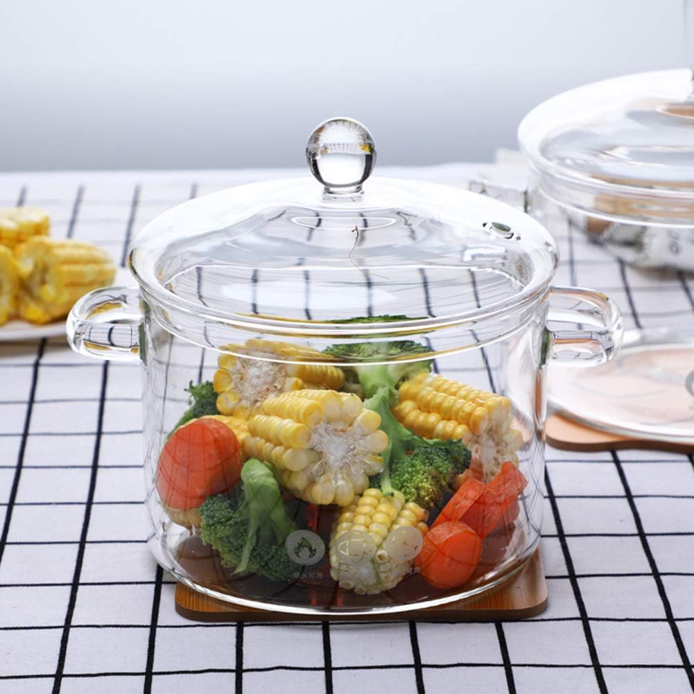 Cacerola de vidrio con tapa y tapa  1.5L50 oz resistente al calor de vidrio de borosilicato hecho a mano, juego de utensilios de cocina para estufa,