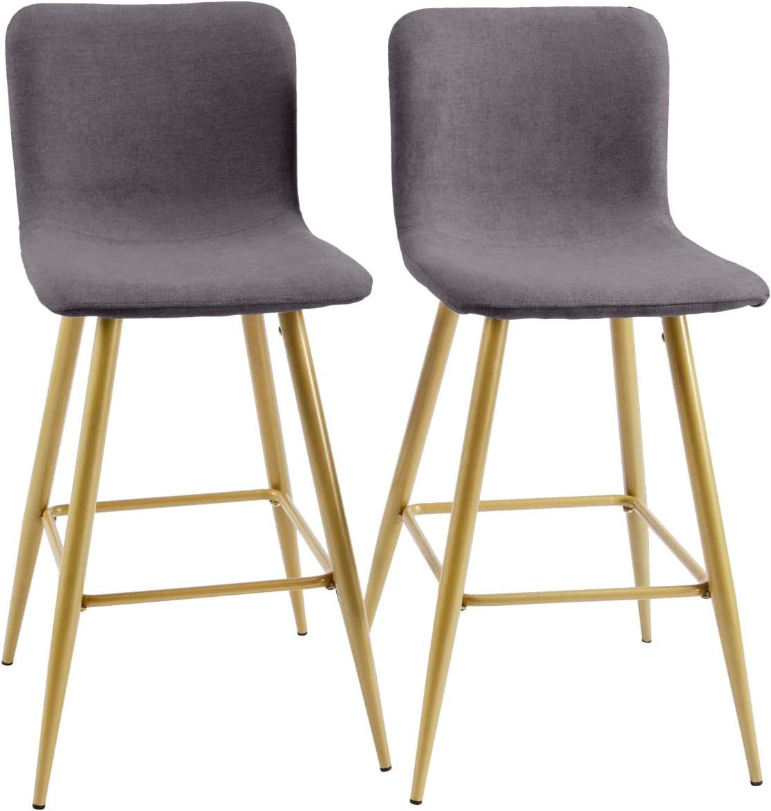Juego de 2 taburetes de bar, tapizados de tela, altura de mostrador, respaldo bajo, sillas de comedor sin brazos con reposapiés, 30 pulgadas, gris
