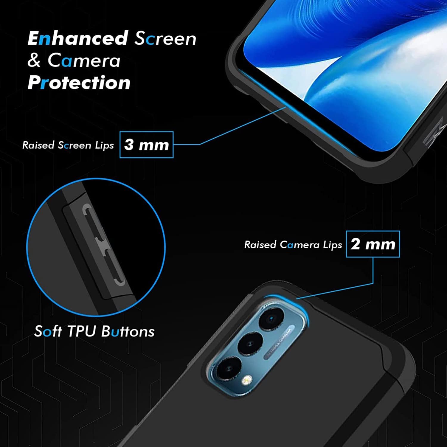 TJS Funda compatible con OnePlus Nord N200 5G, con protector de pantalla de vidrio templado, doble capa híbrida a prueba de golpes, protección