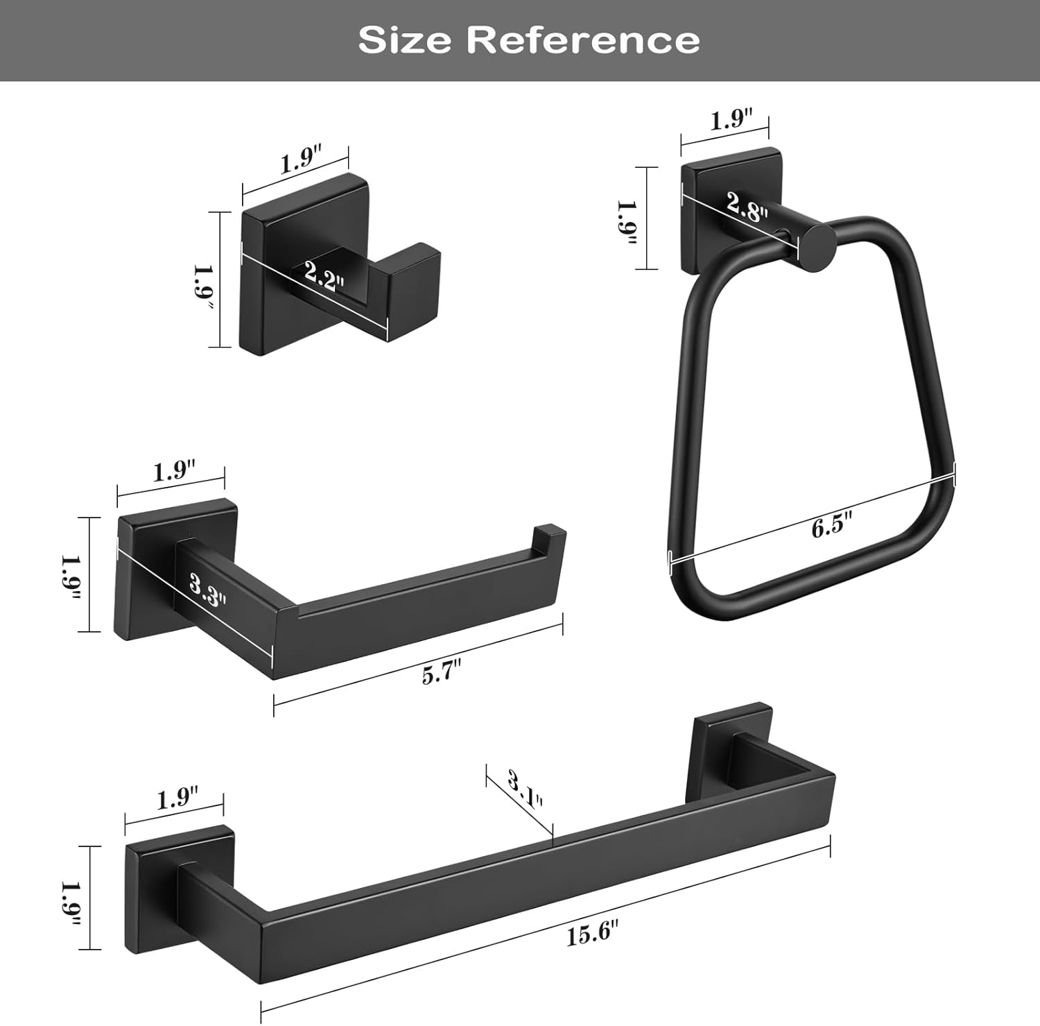 LOORODR Juego de accesorios de baño, toalleros de acero inoxidable SUS304, 5 piezas de barra de toalla negro mate montado en la pared, barras de
