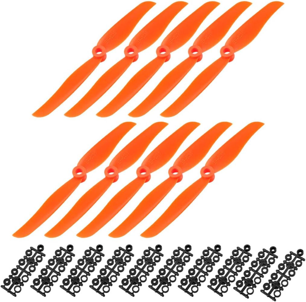 uxcell RC Propellers CW 6035 6×3.5 pulgadas 2 paletas de ala fija para juguete de avión, nailon naranja, 10 piezas con anillos adaptadores