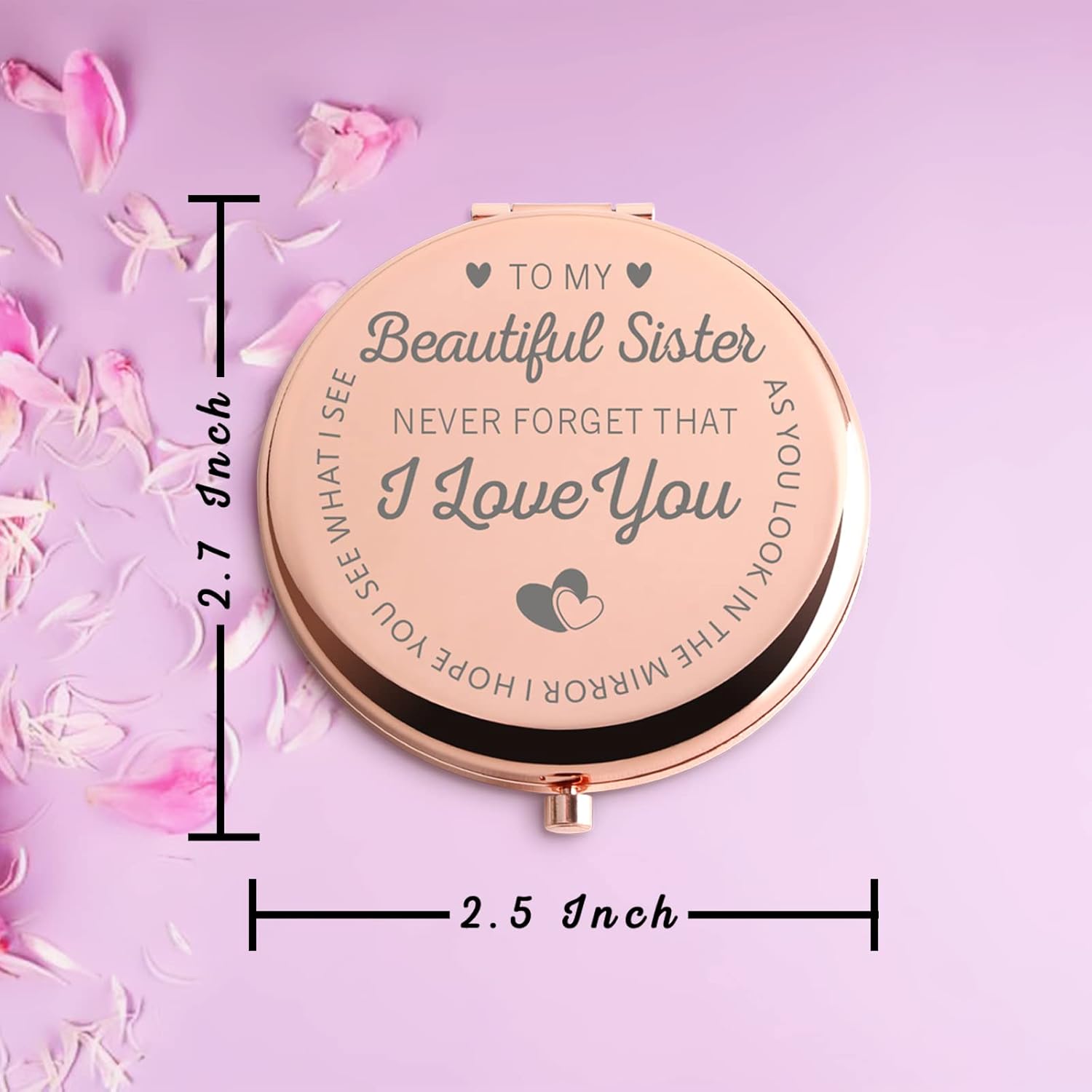 Gifts for Sisters from Sisters Travel Compact Vanity Mirror Rose Gold Cute for Purse Travel Folding Hand Mirror for Graduation Birthday Christmas