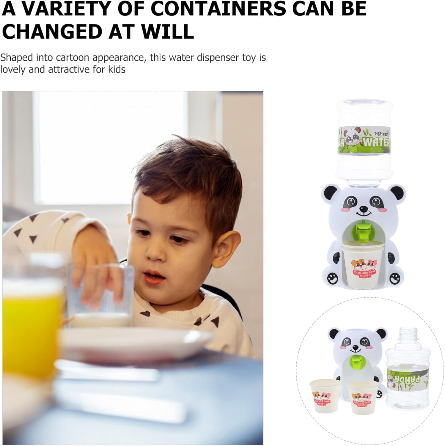 Toddmomy Dispensador de agua Kawaii dispensador de agua de juguete mini dispensador de agua eléctrico para niñas y niños pequeños accesorios (Panda