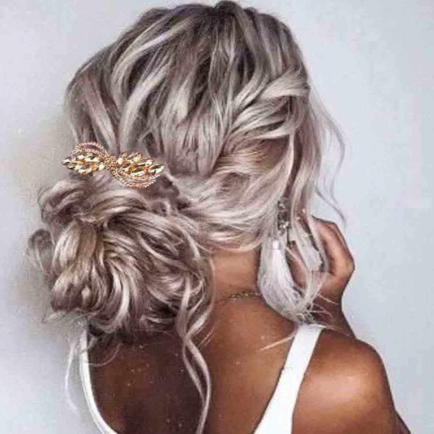 Aneneiceera Pinza para el pelo de cristal vintage, pasador de pelo con diamantes de imitación dorados, clip de cabeza de circonita cúbica,