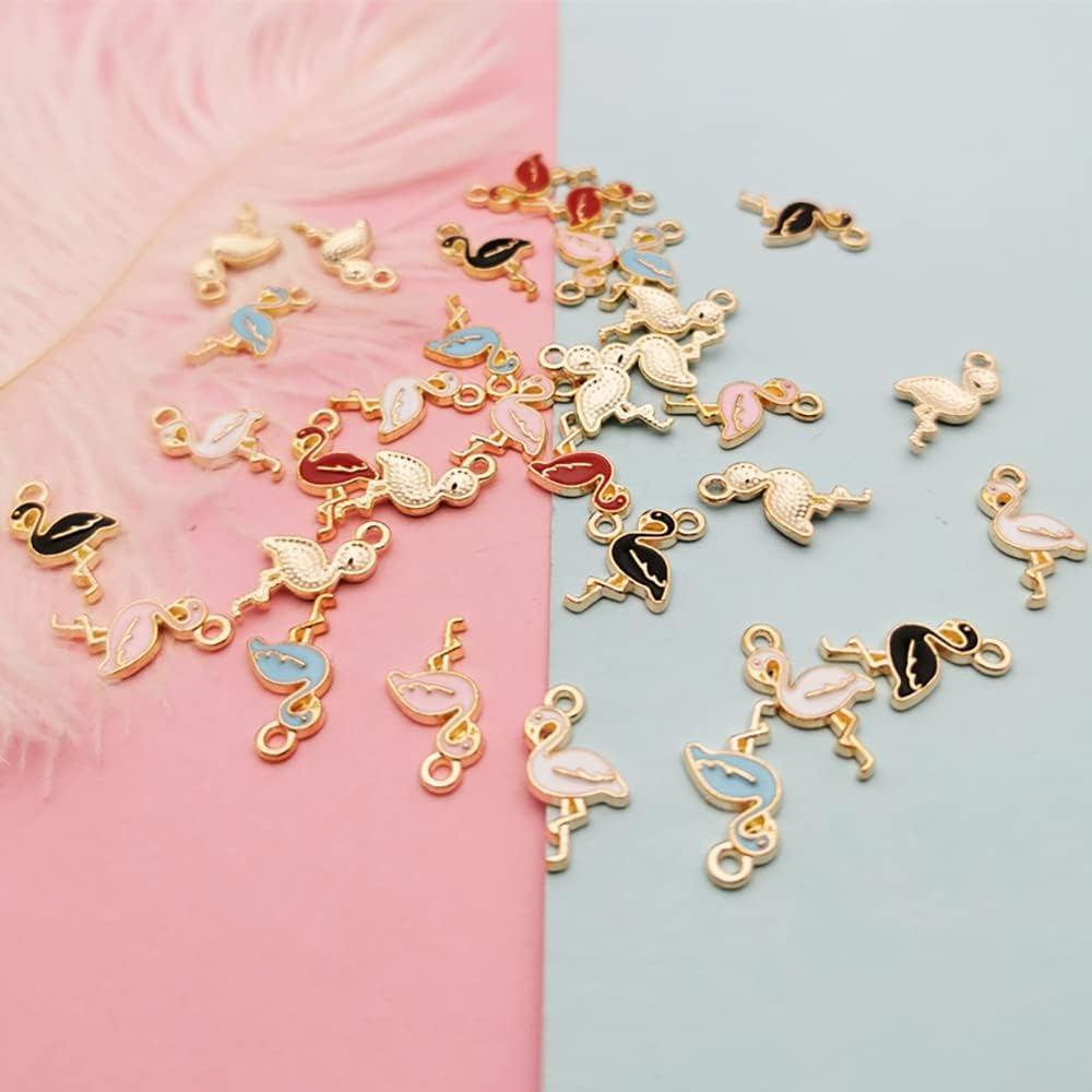 50 dijes esmaltados de mini flamencos, coloridos dijes de animales, pájaros y grúas, colgantes de bricolaje para hacer joyas, aretes, pulseras,
