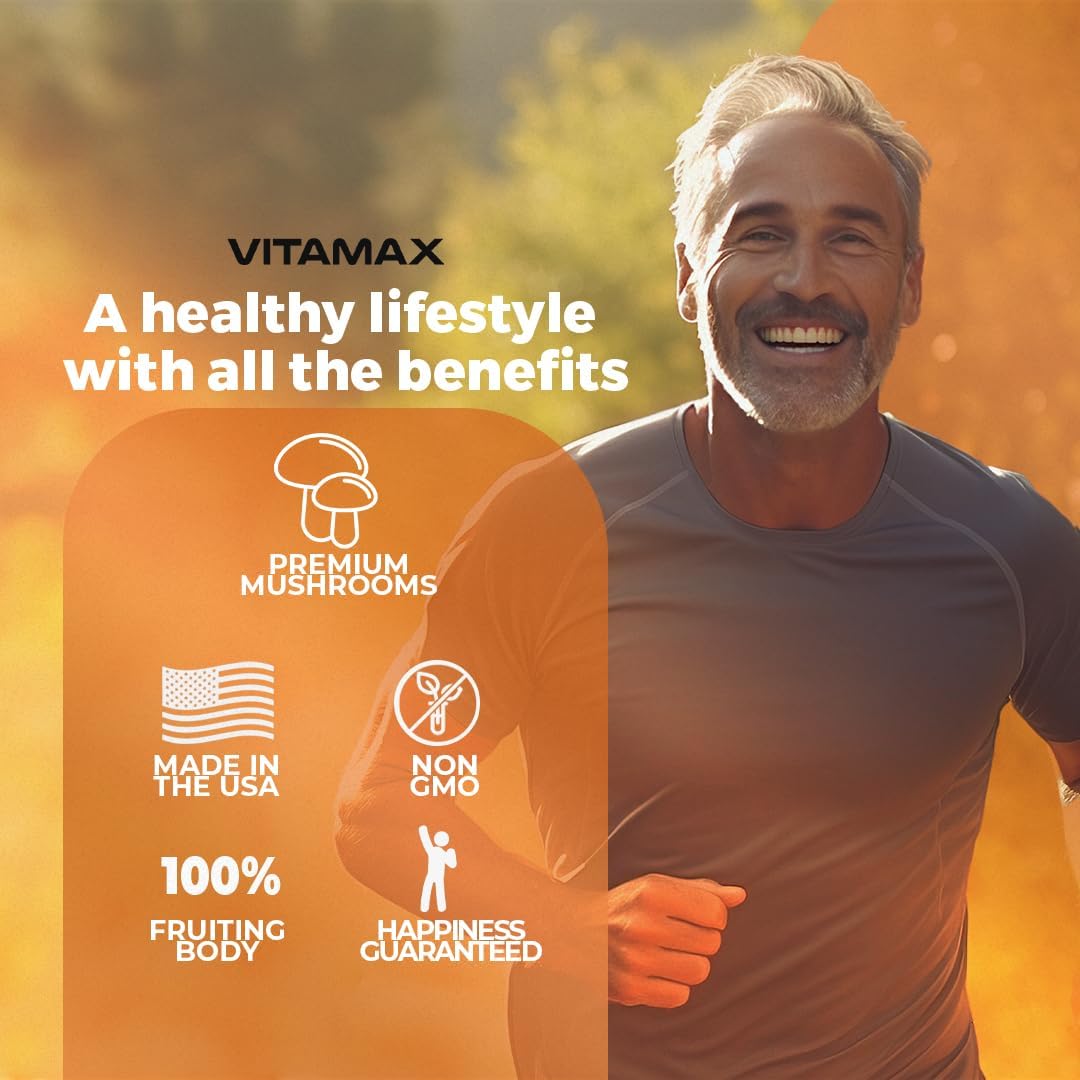 Vitamax Seta de melena de leones, 3000 mg de cola de pavo 2000 mg Chaga y Reishi 1000 mg Cordyceps Shiitake White Elm King Trompeta Nameko Oyster