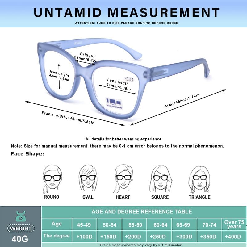 UNTAMID Lentes de lectura con bloqueo de luz azul para mujeres y hombres, cómodos y elegantes, para lectores cuadrados, paquete de 3 (paquete de 3