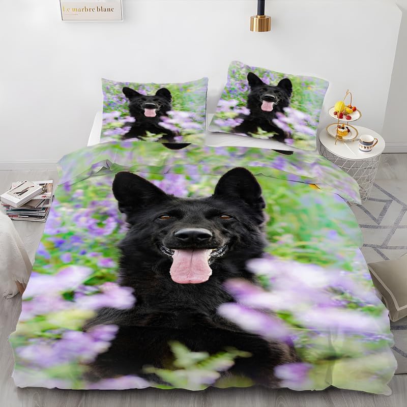 Juego de funda de edredón tamaño individual con estampado de animales de perro verde, funda de edredón de microfibra suave y 2 fundas de almohada de