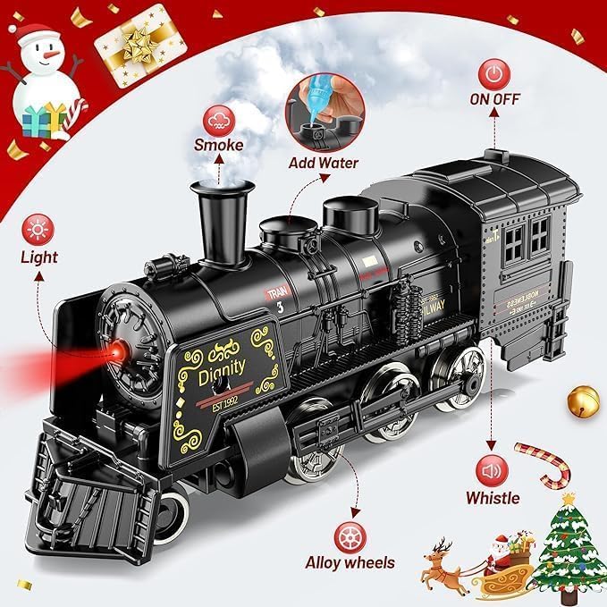 Hot Bee Juego de tren, juguetes de tren con pistas de lujo, tren de juguete de metal, autos de pasajeros brillantes, trenes eléctricos con humo,
