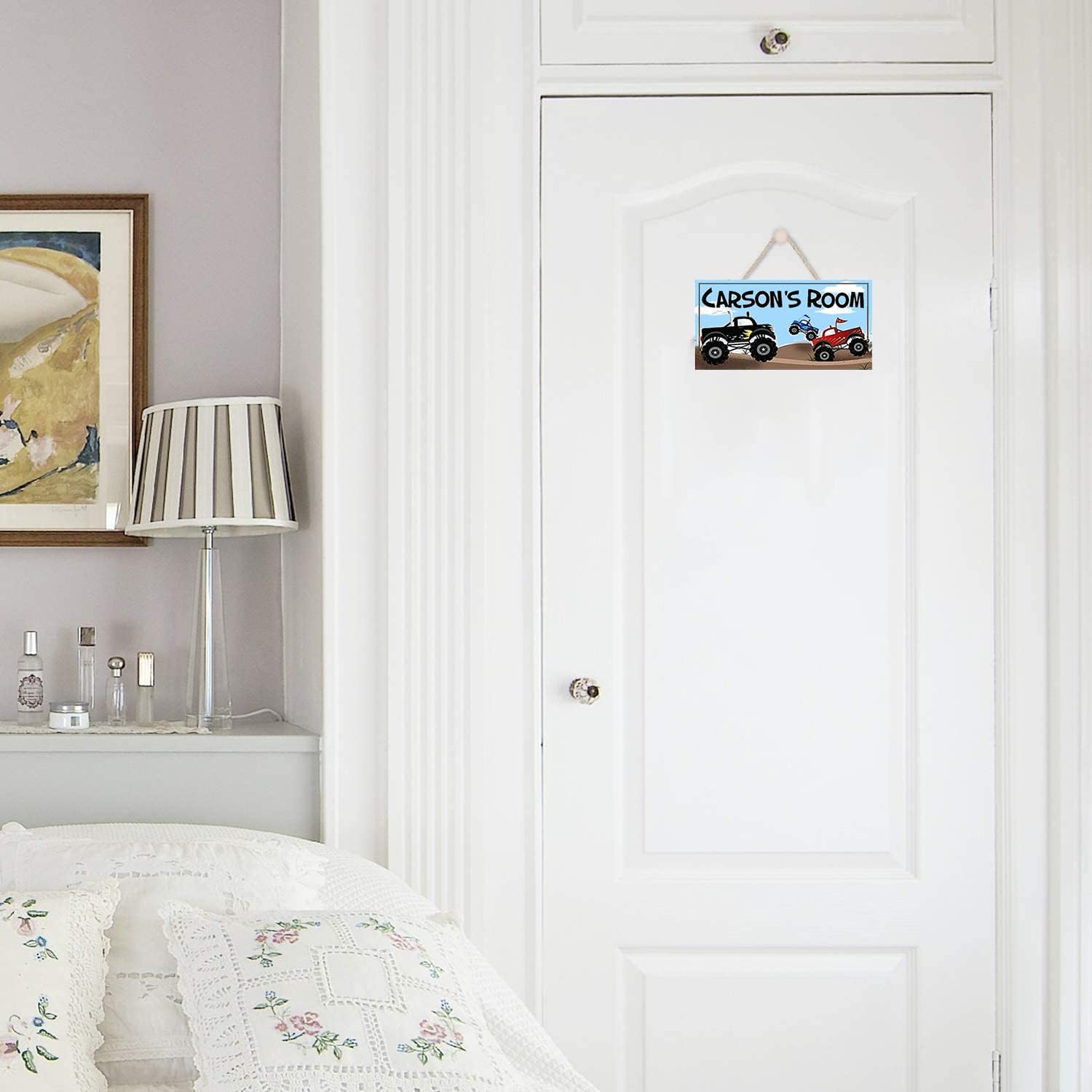 Letrero de puerta de bebé para cuarto de bebé, letrero personalizado para puerta de camiones monstruos, letrero personalizado para habitación de