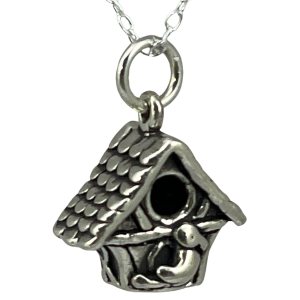 Sterling Silver Bird House Nest Home Nature 3D Charm Necklace, 18″ Sterling Silver Bird House Nest Home Nature 3D Charm Necklace, 18″