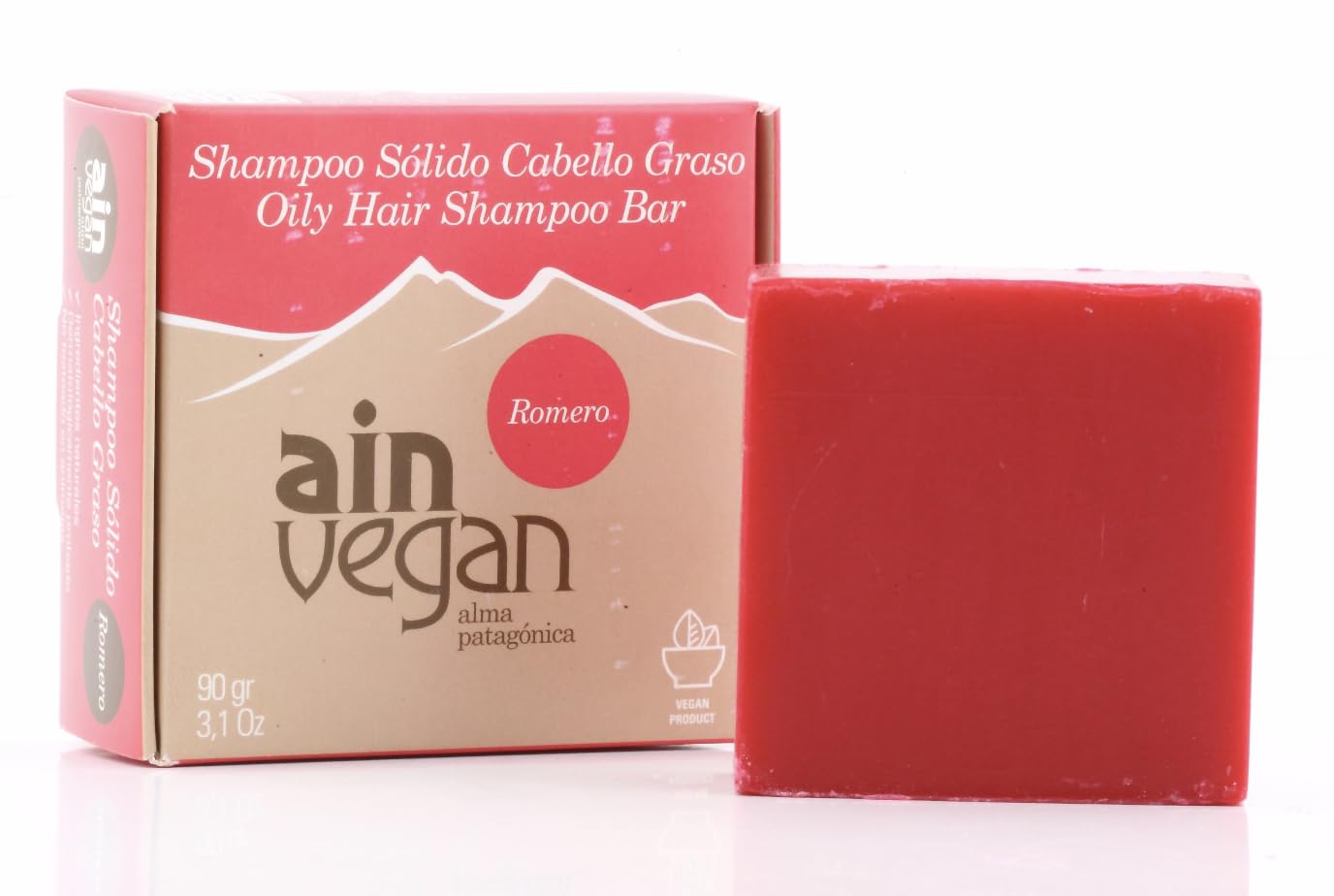 AIN – Barra de champú vegano para cabello graso, vegano con ingredientes naturales de Patagonia, champú sólido para cabello graso, cabello