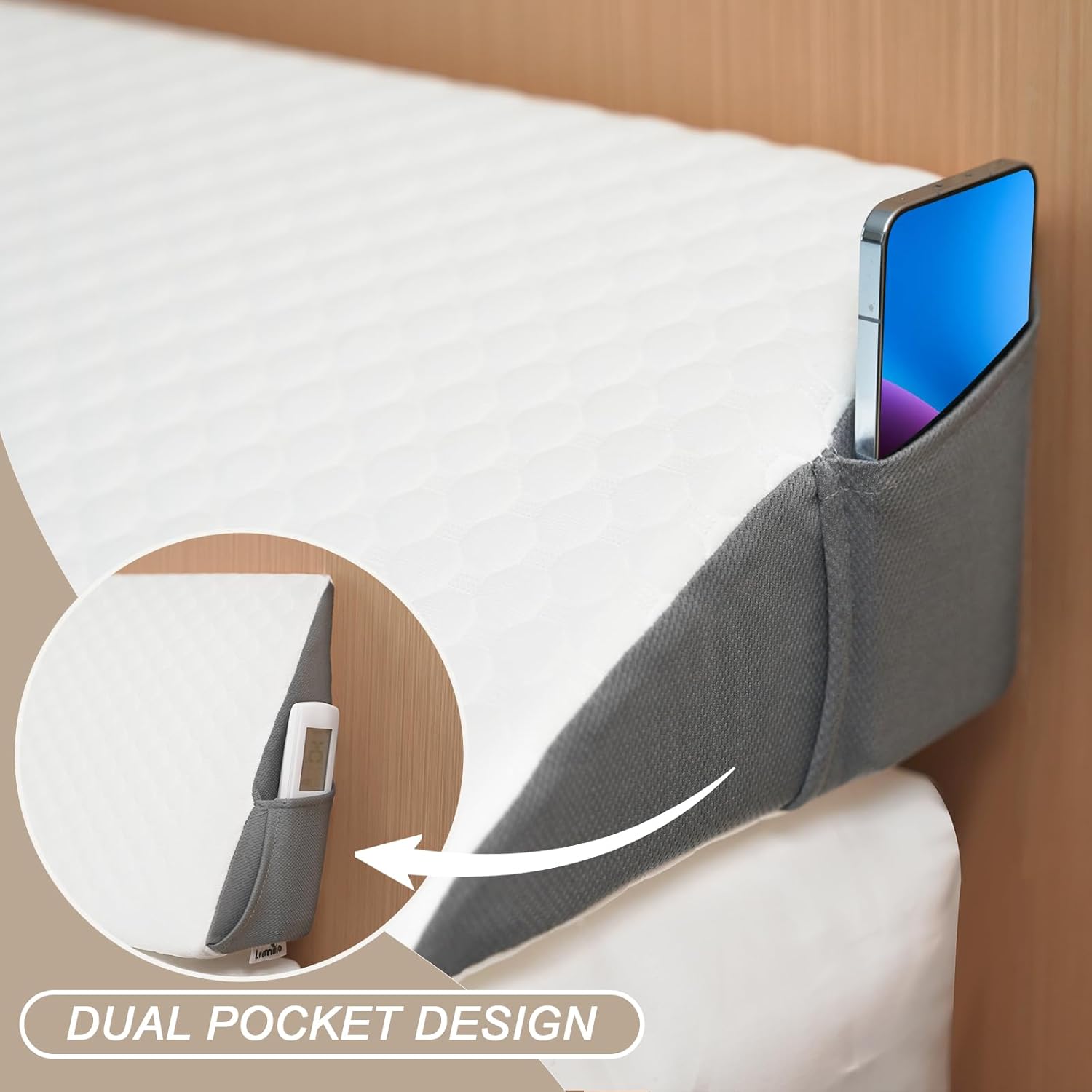 Lvemilio Almohada de cuña de cama tamaño Queen para cabecero, relleno de espacio de cama, almohada de cuña de espuma viscoelástica, almohada para